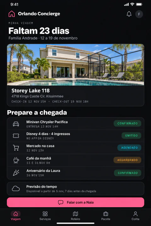 Tela do app: Minha Viagem