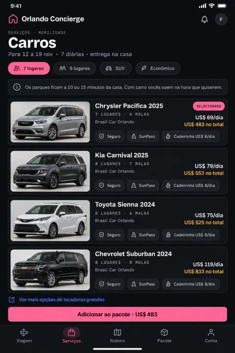 Tela do app: Carros