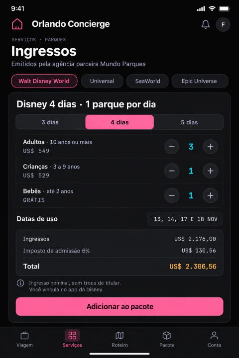 Tela do app: Ingressos