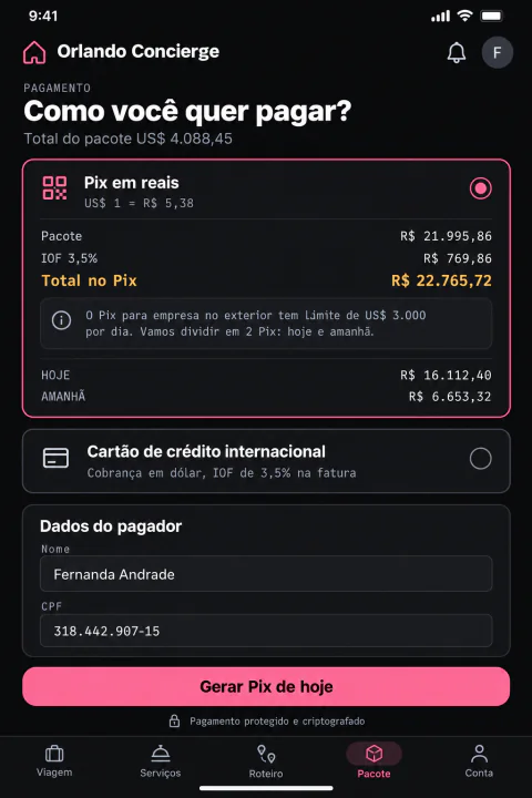 Tela do app: Pagamento