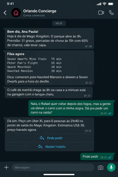 Tela do app: WhatsApp · Dia de Parque